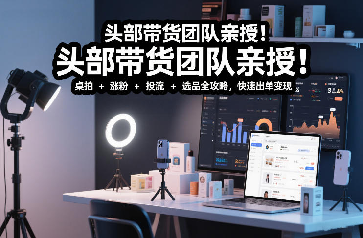 头部带货团队亲授！专业短视频实拍带货课：桌拍+涨粉+投流+选品全攻略，快速出单变现，月入2w+凯哥轻创网-轻创网-创业网-网创项目资源站-副业项目-创业项目-搞钱项目凯哥轻创网