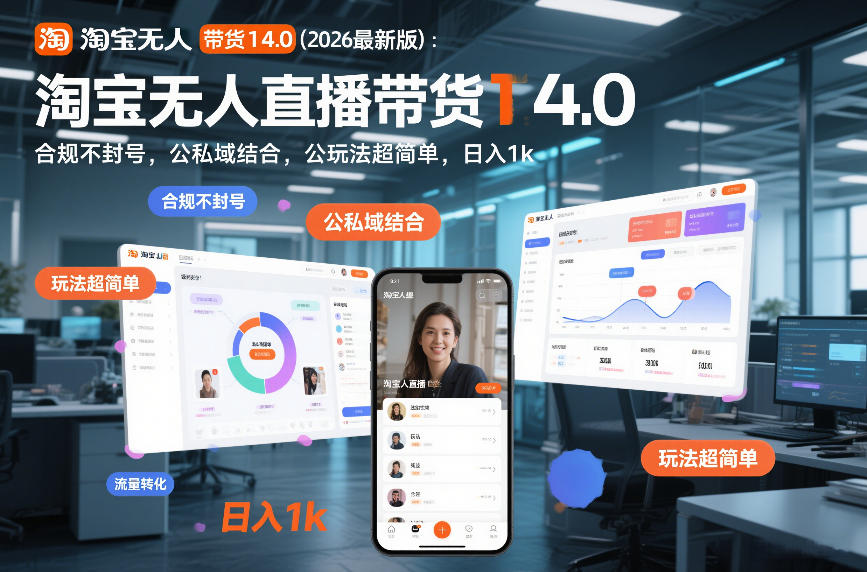 淘宝无人直播带货14.0（2026最新版）：合规不封号，公私域结合，玩法超简单，日入1k+【揭秘】凯哥轻创网-轻创网-创业网-网创项目资源站-副业项目-创业项目-搞钱项目凯哥轻创网