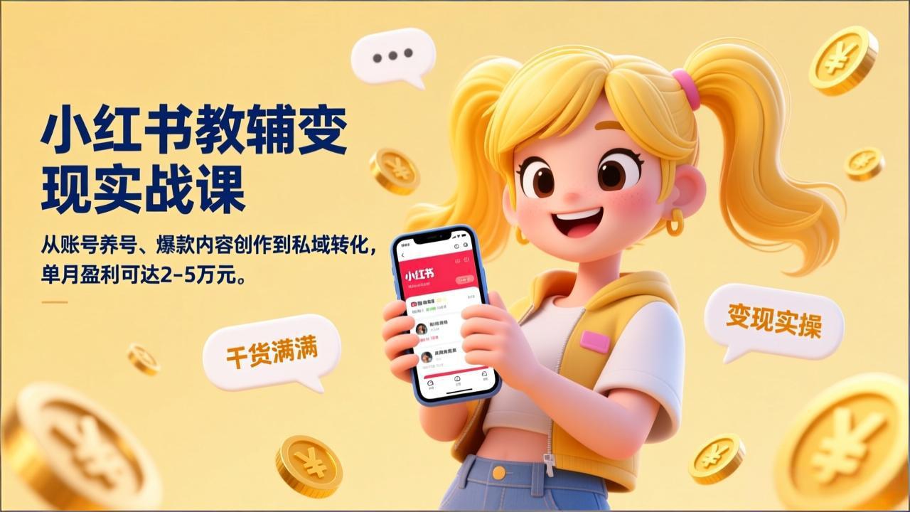 （17334期）小红书教辅变现实战课，从账号养号、爆款内容创作到私域转化，单月盈利可达2-5万元凯哥轻创网-轻创网-创业网-网创项目资源站-副业项目-创业项目-搞钱项目凯哥轻创网
