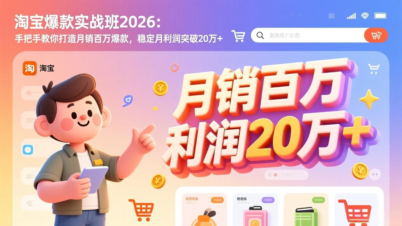 (17401期)淘宝爆款实战班-2026年2月更新:手把手教你打造月销百万爆款,稳定月利润突破20万+凯哥轻创网-轻创网-创业网-网创项目资源站-副业项目-创业项目-搞钱项目凯哥轻创网