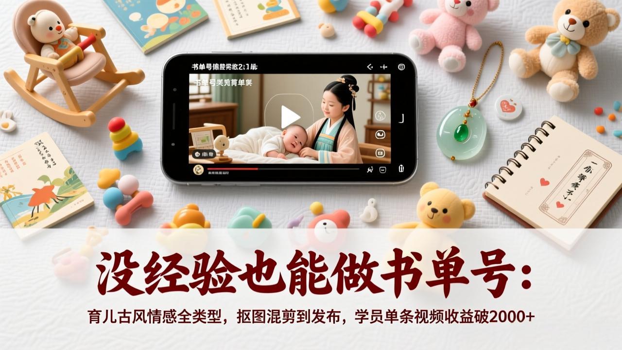 （17389期）没经验也能做书单号：育儿古风情感全类型，抠图混剪到发布，学员单条视频收益破2000+凯哥轻创网-轻创网-创业网-网创项目资源站-副业项目-创业项目-搞钱项目凯哥轻创网