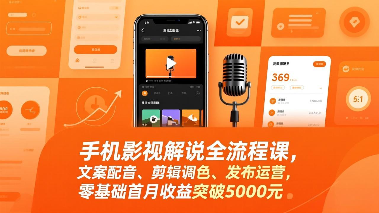 （17391期）手机影视解说全流程课，文案配音、剪辑调色、发布运营，零基础首月收益突破5000元凯哥轻创网-轻创网-创业网-网创项目资源站-副业项目-创业项目-搞钱项目凯哥轻创网