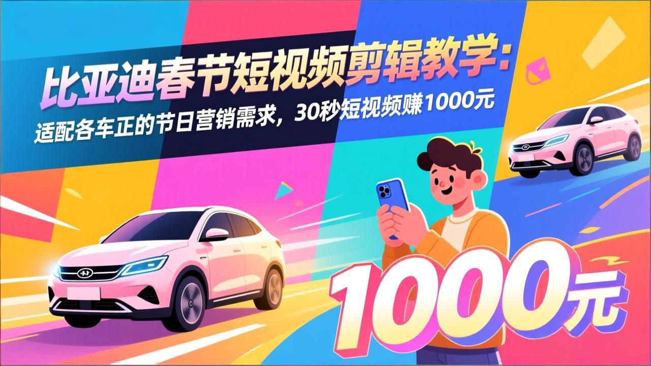 （17320期）比亚迪春节短视频剪辑教学：适配各车企的节日营销需求，30秒短视频赚1000元凯哥轻创网-轻创网-创业网-网创项目资源站-副业项目-创业项目-搞钱项目凯哥轻创网