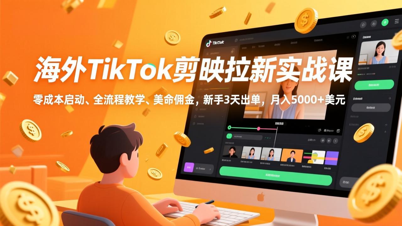 （17340期）海外TikTok剪映拉新实战课，零成本启动、全流程教学、美金佣金，新手3天出单，月入5000+美元凯哥轻创网-轻创网-创业网-网创项目资源站-副业项目-创业项目-搞钱项目凯哥轻创网