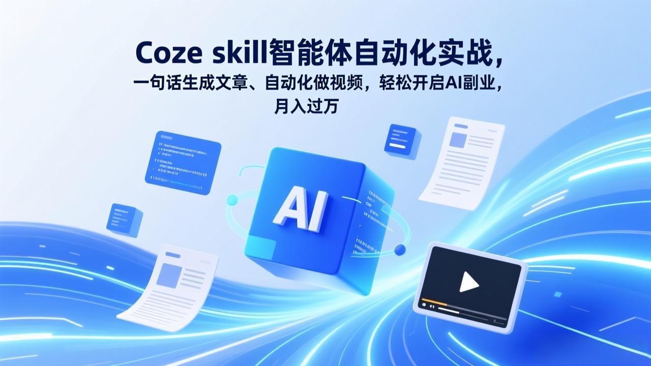 (17399期)Coze skill智能体自动化实战,一句话生成文章、自动化做视频,轻松开启AI副业,月入过万凯哥轻创网-轻创网-创业网-网创项目资源站-副业项目-创业项目-搞钱项目凯哥轻创网