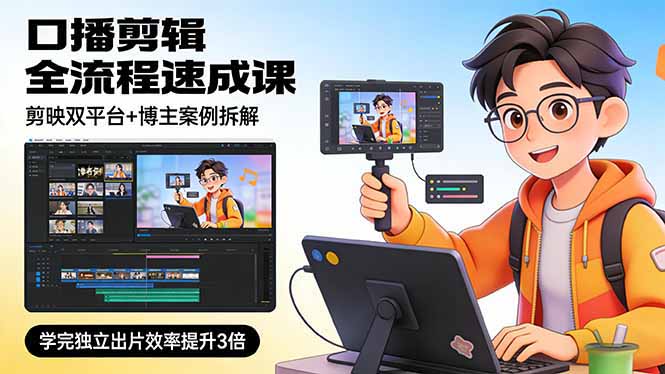 （17420期）口播剪辑全流程速成课，剪映双平台+博主案例拆解，学完独立出片效率提升3倍凯哥轻创网-轻创网-创业网-网创项目资源站-副业项目-创业项目-搞钱项目凯哥轻创网