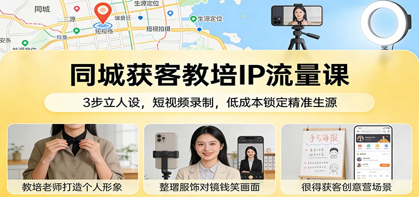 同城获客教培IP流量课：3步立人设，短视频录制，低成本锁定精准生源凯哥轻创网-轻创网-创业网-网创项目资源站-副业项目-创业项目-搞钱项目凯哥轻创网