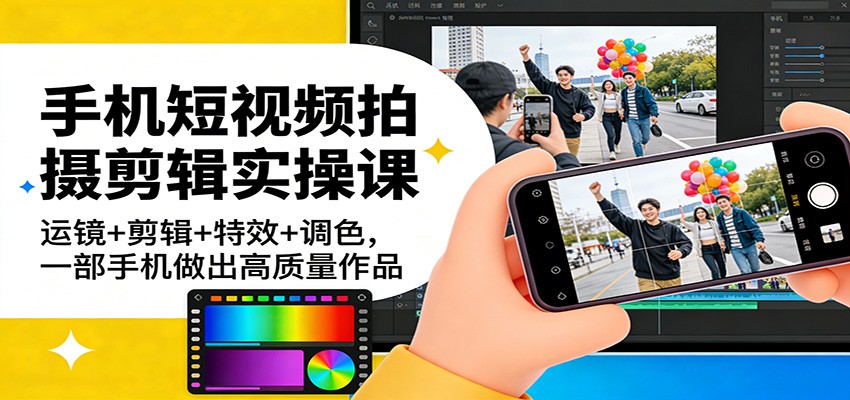 手机短视频拍摄剪辑实操课：运镜+剪辑+特效+调色，一部手机做出高质量作品凯哥轻创网-轻创网-创业网-网创项目资源站-副业项目-创业项目-搞钱项目凯哥轻创网