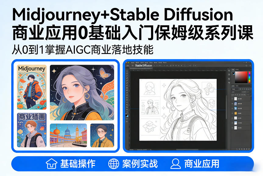 AIGC商业应用Midjourney+Stable Diffusion教程，0基础入门保姆级系列课凯哥轻创网-轻创网-创业网-网创项目资源站-副业项目-创业项目-搞钱项目凯哥轻创网