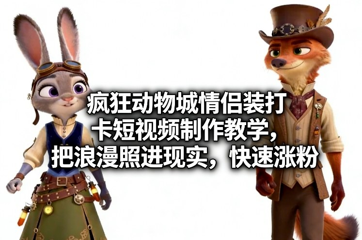 疯狂动物城情侣装打卡短视频制作教学，把浪漫照进现实，快速涨粉凯哥轻创网-轻创网-创业网-网创项目资源站-副业项目-创业项目-搞钱项目凯哥轻创网