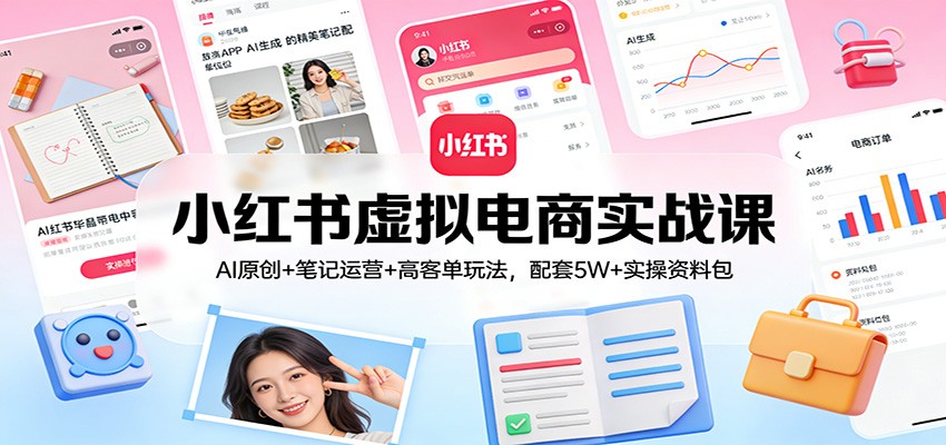 小红书虚拟电商实战课:AI原创+笔记运营+高客单玩法,配套5W+实操资料包凯哥轻创网-轻创网-创业网-网创项目资源站-副业项目-创业项目-搞钱项目凯哥轻创网