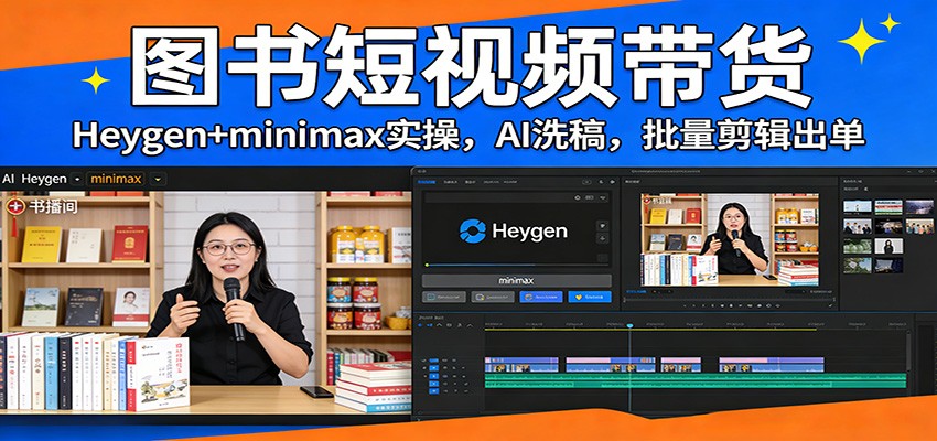 图书短视频带货：Heygen+minimax实操，AI洗稿 ，批量剪辑出单凯哥轻创网-轻创网-创业网-网创项目资源站-副业项目-创业项目-搞钱项目凯哥轻创网