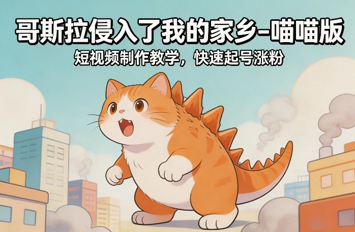 哥斯拉侵入了我的家乡–喵喵版短视频制作教学,快速起号涨粉凯哥轻创网-轻创网-创业网-网创项目资源站-副业项目-创业项目-搞钱项目凯哥轻创网