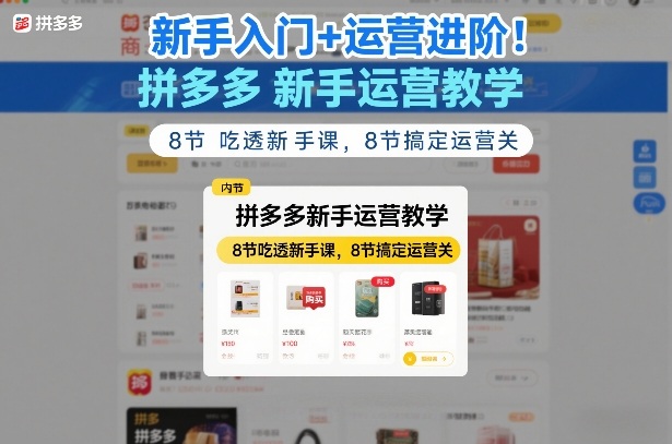 新手入门+运营进阶！拼多多新手运营教学，8节吃透新手课，8节搞定运营关凯哥轻创网-轻创网-创业网-网创项目资源站-副业项目-创业项目-搞钱项目凯哥轻创网