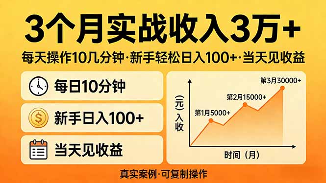 (17639期)3个月实战收入3万+,每天操作10几分钟,新手轻松日入100+,当天见收益凯哥轻创网-轻创网-创业网-网创项目资源站-副业项目-创业项目-搞钱项目凯哥轻创网