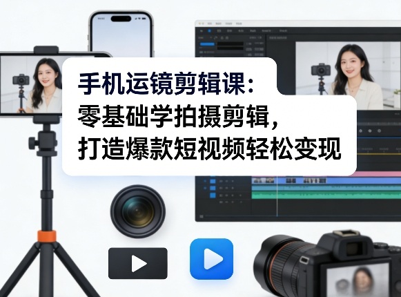 手机运镜剪辑课：零基础学拍摄剪辑，打造爆款短视频轻松变现凯哥轻创网-轻创网-创业网-网创项目资源站-副业项目-创业项目-搞钱项目凯哥轻创网