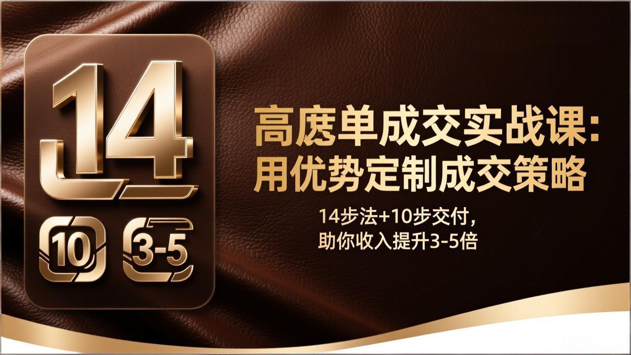 （17572期）高客单成交实战课：用优势定制成交策略，14步法+10步交付，助你收入提升3-5倍凯哥轻创网-轻创网-创业网-网创项目资源站-副业项目-创业项目-搞钱项目凯哥轻创网