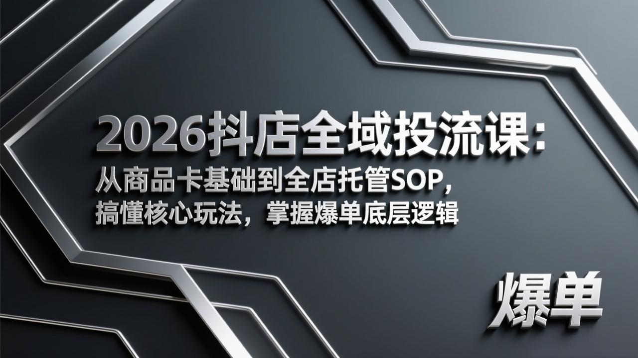 （17569期）2026抖店全域投流课：从商品卡基础到全店托管SOP，搞懂核心玩法，掌握爆单底层逻辑凯哥轻创网-轻创网-创业网-网创项目资源站-副业项目-创业项目-搞钱项目凯哥轻创网