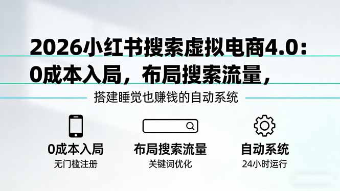 （17659期）2026小红书搜索虚拟电商4.0：0成本入局，布局搜索流量，搭建睡觉也赚钱的自动系统凯哥轻创网-轻创网-创业网-网创项目资源站-副业项目-创业项目-搞钱项目凯哥轻创网