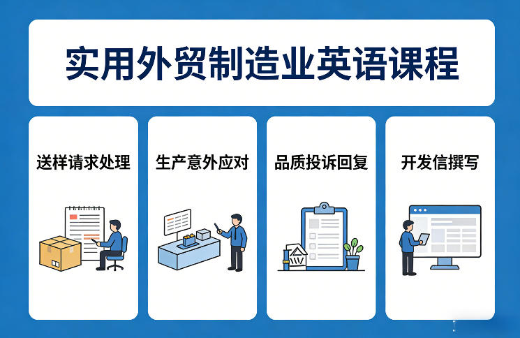实用外贸制造业英语课程，教你专业处理送样请求、应对生产意外、回复品质投诉、撰写开发信等凯哥轻创网-轻创网-创业网-网创项目资源站-副业项目-创业项目-搞钱项目凯哥轻创网