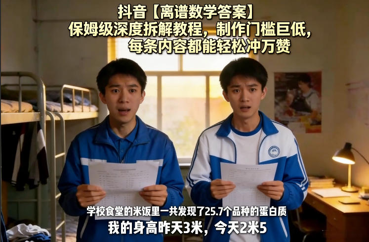 抖音【离谱数学答案】保姆级深度拆解教程，制作门槛巨低，每条内容都能轻松冲万赞，附详细步骤凯哥轻创网-轻创网-创业网-网创项目资源站-副业项目-创业项目-搞钱项目凯哥轻创网