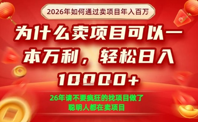一单净利润1K+,26年想年入100个W,死磕卖项目就够了【揭秘】凯哥轻创网-轻创网-创业网-网创项目资源站-副业项目-创业项目-搞钱项目凯哥轻创网