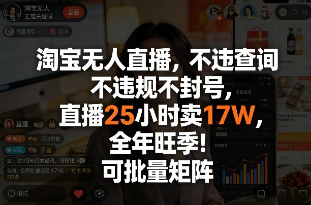 淘宝无人直播，不违规不封号，直播25小时卖17W，全年旺季！可批量矩阵【揭秘】凯哥轻创网-轻创网-创业网-网创项目资源站-副业项目-创业项目-搞钱项目凯哥轻创网