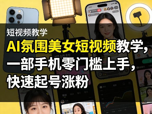 AI氛围美女短视频教学，一部手机零门槛上手，快速起号涨粉凯哥轻创网-轻创网-创业网-网创项目资源站-副业项目-创业项目-搞钱项目凯哥轻创网