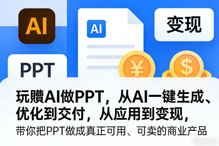 玩賺AI做PPT，从AI一键生成、优化到交付，从应用到变现，带你把PPT做成真正可用、可卖的商业产品凯哥轻创网-轻创网-创业网-网创项目资源站-副业项目-创业项目-搞钱项目凯哥轻创网