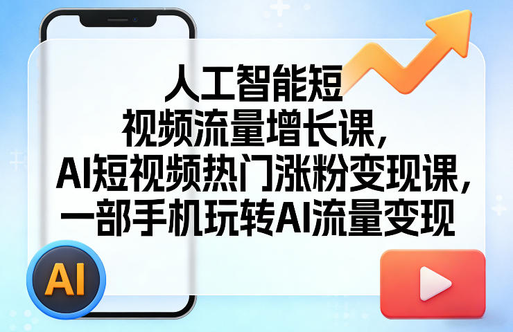 人工智能短视频流量增长课，AI短视频热门涨粉变现课，一部手机玩转AI流量变现凯哥轻创网-轻创网-创业网-网创项目资源站-副业项目-创业项目-搞钱项目凯哥轻创网