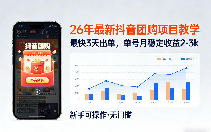 26年最新抖音团购项目教学，0门槛，最快3天出单，单号月稳定收益2-3k凯哥轻创网-轻创网-创业网-网创项目资源站-副业项目-创业项目-搞钱项目凯哥轻创网